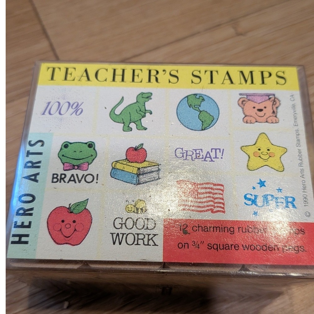 NWOT Hero Arts Teacher Stamps Set Wood Rubber 12pc "STAR" "BRAVO!" "GOOD WORK"